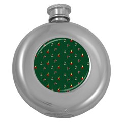 Christmas Green Pattern Background Round Hip Flask (5 Oz) by Pakjumat