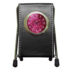 Pink Glitter Pen Holder Desk Clock by Amaryn4rt