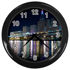 Cleveland Building City By Night Wall Clock (black) by Amaryn4rt