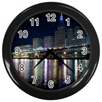 Cleveland Building City By Night Wall Clock (Black) Front