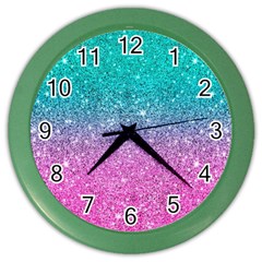 Pink And Turquoise Glitter Color Wall Clock by Sarkoni