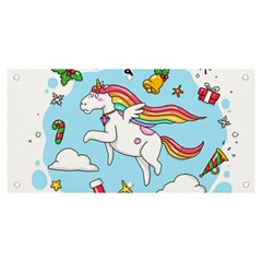 Merry Christmas Xmas Doodle Sketch Cartoon Unicorn Banner And Sign 6  X 3  by Pakjumat