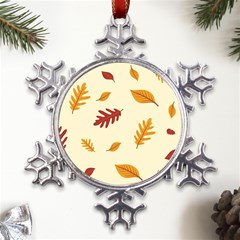 Leaves Autumn Fall Background Metal Large Snowflake Ornament by Pakjumat