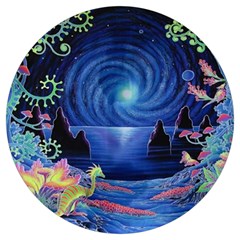 Psychedelic Mushrooms Psicodelia Dream Blue Round Trivet by Modalart