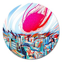 Artistic Psychedelic Art Magnet 5  (round) by Modalart