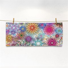 Psychedelic Flowers Yellow Abstract Psicodelia Hand Towel by Modalart