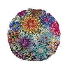 Psychedelic Flowers Yellow Abstract Psicodelia Standard 15  Premium Flano Round Cushions by Modalart