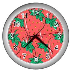 Texture Sweet Strawberry Dessert Food Summer Pattern Wall Clock (silver) by Sarkoni