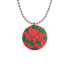 Texture Sweet Strawberry Dessert Food Summer Pattern 1  Button Necklace by Sarkoni