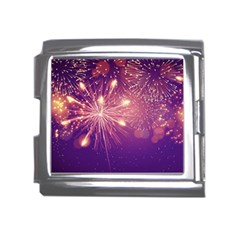 Fireworks On A Purple With Fireworks New Year Christmas Pattern Mega Link Italian Charm (18mm) by Sarkoni