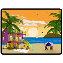 Vector Graphic Clipart Beach House Two Sides Fleece Blanket (large) by Sarkoni