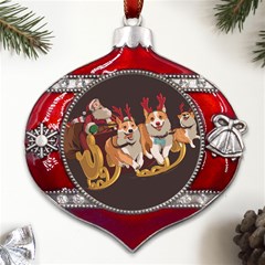 Christmas Santa Claus Dog Sled Metal Snowflake And Bell Red Ornament by Sarkoni