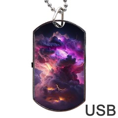 Cloud Heaven Storm Chaos Purple Dog Tag Usb Flash (one Side) by Sarkoni