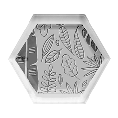 Leaves Plants Doodle Drawing Hexagon Wood Jewelry Box by Sarkoni