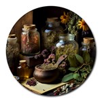 Apothecary Old Herbs Natural Round Mousepad Front