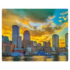 Boston Skyline Cityscape River Premium Plush Fleece Blanket (medium) by Sarkoni