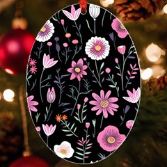 Flowers Pattern Uv Print Acrylic Ornament Oval by Ravend