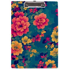 Floral Art Flowers Textile A4 Acrylic Clipboard by Ravend