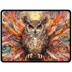 Drawing Olw Bird Two Sides Fleece Blanket (large) by Ravend