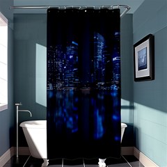 Illuminated Cityscape Against Blue Sky At Night Shower Curtain 36  X 72  (stall)  by Modalart