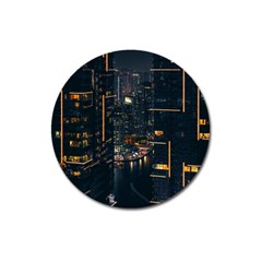 Photo Of Buildings During Nighttime Magnet 3  (round) by Modalart