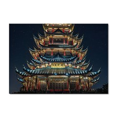 Blue Yellow And Green Lighted Pagoda Tower Sticker A4 (100 Pack) by Modalart