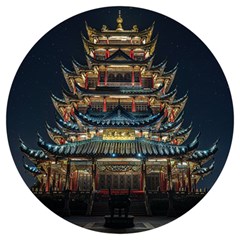 Blue Yellow And Green Lighted Pagoda Tower Round Trivet by Modalart