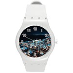 Aerial Photography Of Lighted High Rise Buildings Round Plastic Sport Watch (M) Front