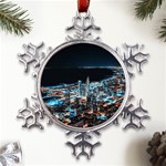 Aerial Photography Of Lighted High Rise Buildings Metal Large Snowflake Ornament Front