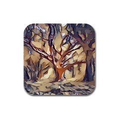 Tree Forest Woods Nature Landscape Rubber Square Coaster (4 Pack) by Sarkoni