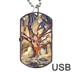 Tree Forest Woods Nature Landscape Dog Tag Usb Flash (one Side) by Sarkoni