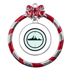 Ship Target Destroyer Warship Metal Red Ribbon Round Ornament by Pakjumat