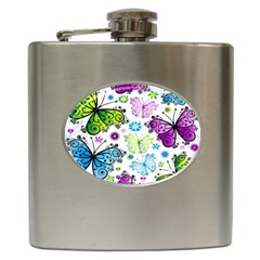 Butterflies Abstract Background Colorful Desenho Vector Hip Flask (6 Oz) by Bedest