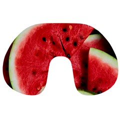 Watermelon Fruit Green Red Travel Neck Pillow by Bedest