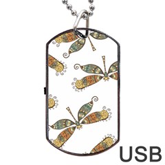 Pattern Dragonfly Background Dog Tag Usb Flash (two Sides) by Ravend