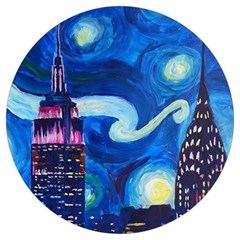 Starry Night In New York Van Gogh Manhattan Chrysler Building And Empire State Building Round Trivet by Modalart