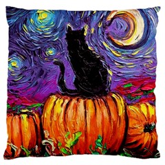 Halloween Art Starry Night Hallows Eve Black Cat Pumpkin Large Cushion Case (one Side) by Modalart