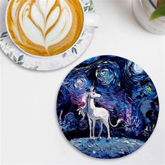 Unicorn Starry Night Print Van Gogh Uv Print Round Tile Coaster by Modalart