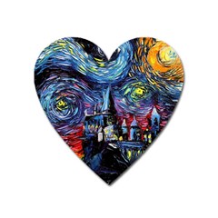 Castle Hogwarts Starry Night Print Van Gogh Parody Heart Magnet by Modalart