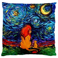 Lion Art Starry Night Van Gogh Large Premium Plush Fleece Cushion Case (one Side) by Modalart