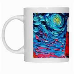 Red House Dog Cartoon Starry Night White Mug by Modalart