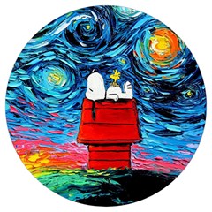 Red House Dog Cartoon Starry Night Round Trivet by Modalart