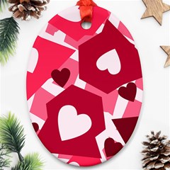 Pink Hearts Pattern Love Shape Ornament (oval) by Pakjumat