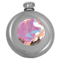 Pink Mountains Grand Canyon Psychedelic Mountain Round Hip Flask (5 Oz) by Modalart