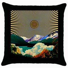 Surreal Art Psychadelic Mountain Throw Pillow Case (black) by Modalart