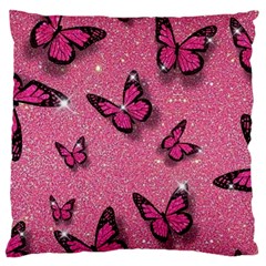 Pink Glitter Butterfly Large Cushion Case (two Sides) by Modalart