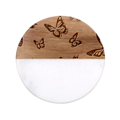 Pink Glitter Butterfly Classic Marble Wood Coaster (round)  by Modalart