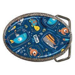 Seamless Pattern Vector Submarine With Sea Animals Cartoon Belt Buckles by Bedest