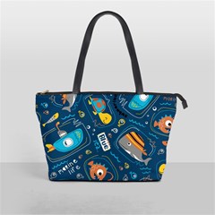 Seamless Pattern Vector Submarine With Sea Animals Cartoon Classic Shoulder Handbag by Bedest