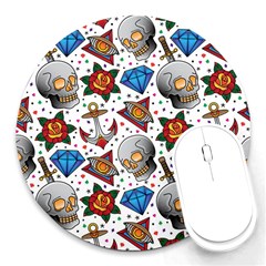 Full Color Flash Tattoo Patterns Round Mousepad by Bedest